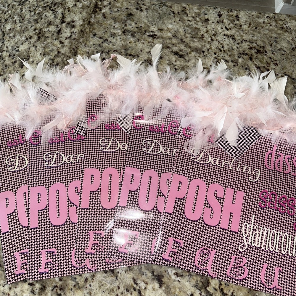 Gift Bag with Pink Feathers 10x12x5 By Voila Concepts.  4350 (5‎ Piece Lot)